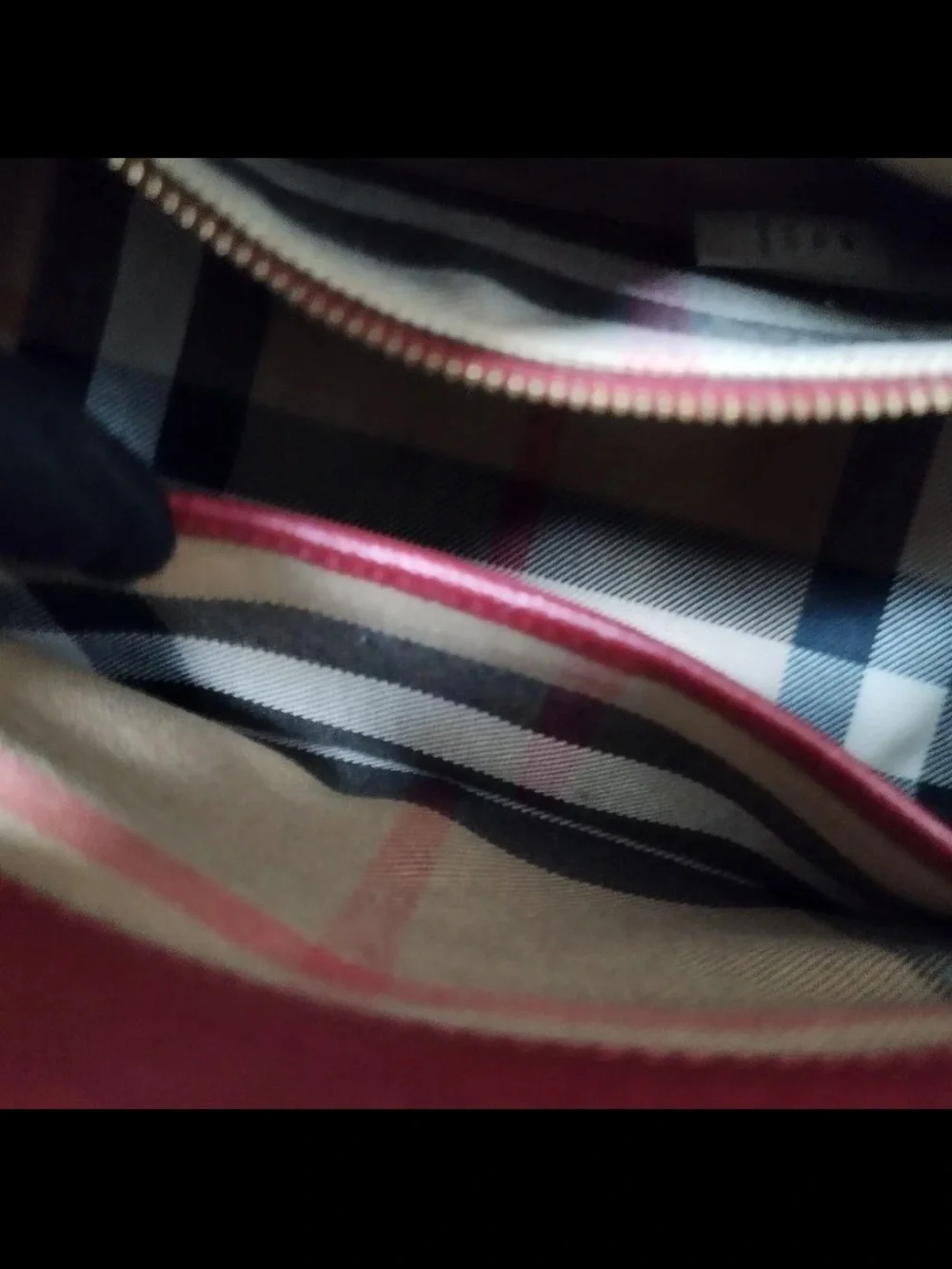 Burberry Burgundy Leather Satchel with Check Shoulder Strap